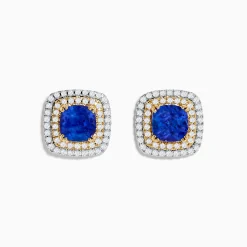 Earrings|Effy Jewelry Nahla Siri 14K White u0026 Yellow Gold Tanzanite and Diamond Stud Earrings