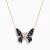 Necklaces & Pendants|Effy Jewelry Nature 14K Gold Blue Sapphire and Diamond Butterfly Necklace