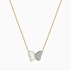 Necklaces & Pendants|BH Multi nature 14K Gold Mother of Pearl u0026 Diamond Butterfly Necklace, 0.11 TCW