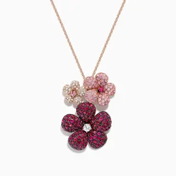Necklaces & Pendants|Effy Jewelry Nature 14K Gold Ruby, Sapphire and Diamond Flowers Pendant, 3.02 TCW