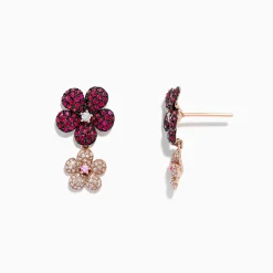 Earrings|Effy Jewelry Nature 14K Gold Ruby, Sapphire u0026 Diamond Flowers Earrings, 1.80 TCW