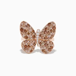 Rings|Effy Jewelry Nature 14K Rose Gold Espresso and White Diamond Butterfly Ring