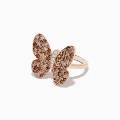 Rings|Effy Jewelry Nature 14K Rose Gold Espresso and White Diamond Butterfly Ring