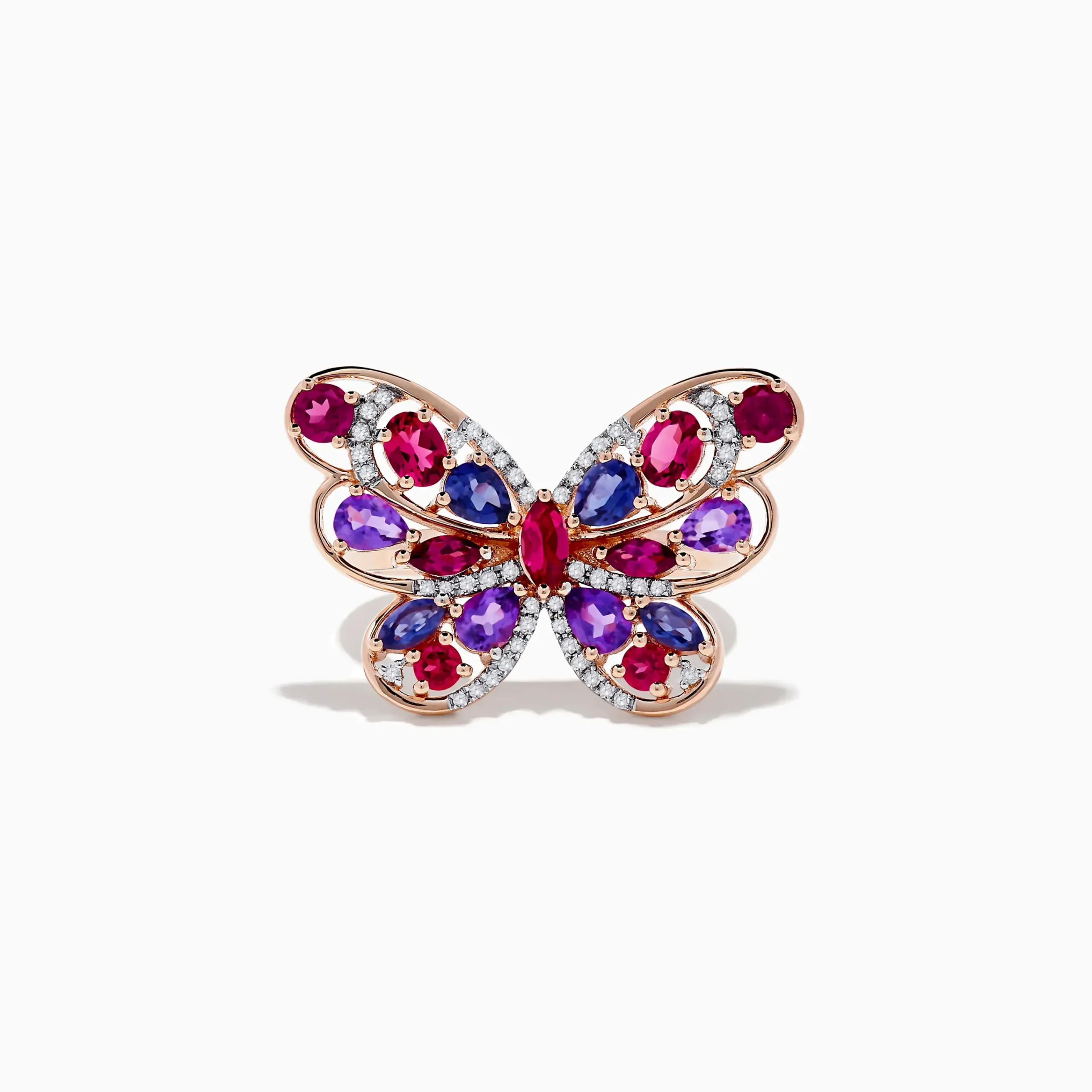 Rings|Effy Jewelry Nature 14K Rose Gold Multi Gemstone and Diamond Butterfly Ring