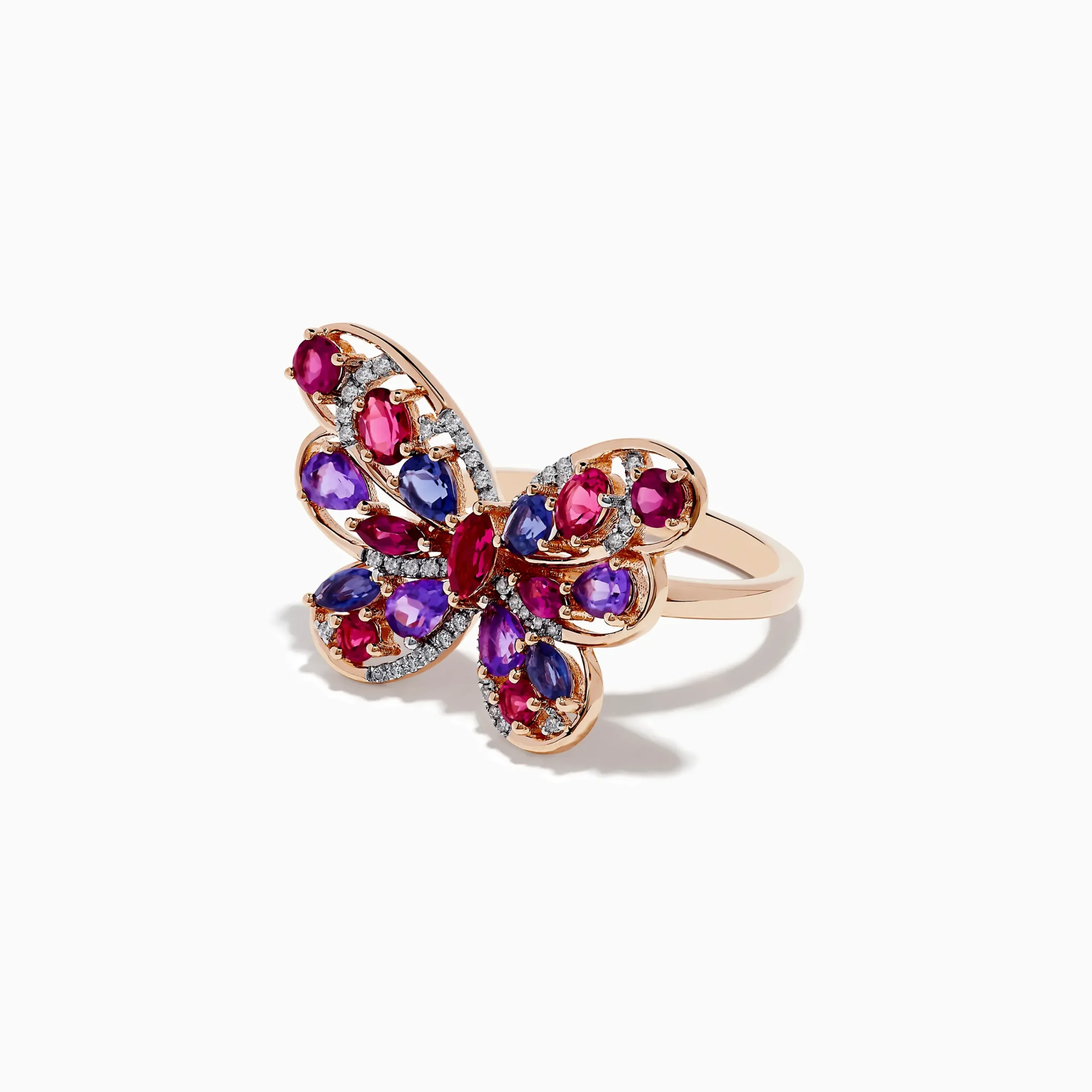 Rings|Effy Jewelry Nature 14K Rose Gold Multi Gemstone and Diamond Butterfly Ring