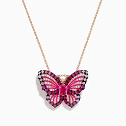 Necklaces & Pendants|Effy Jewelry Nature 14K Rose Gold Pink Sapphire Ruby and Diamond Butterfly Pendant