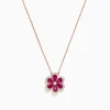Necklaces & Pendants|BH Multi Nature 14K Rose Gold Ruby and Diamond Flower Necklace, 1.91 TCW