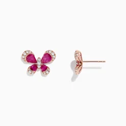 Earrings|BH Multi Nature 14K Rose Gold Ruby and Diamond Butterfly Earrings, 2.44 TCW