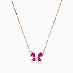 Necklaces & Pendants|BH Multi Nature 14K Rose Gold Ruby and Diamond Butterfly Necklace, 1.62 TCW