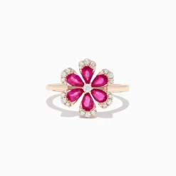 Rings|BH Multi Nature 14K Rose Gold Ruby and Diamond Flower Ring, 1.76 TCW