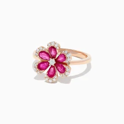 Rings|BH Multi Nature 14K Rose Gold Ruby and Diamond Flower Ring, 1.76 TCW