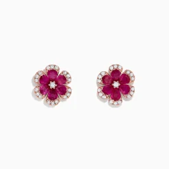 Earrings|BH Multi Nature 14K Rose Gold Ruby Flower Stud Earrings, 2.28 TCW