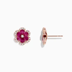 Earrings|BH Multi Nature 14K Rose Gold Ruby Flower Stud Earrings, 2.28 TCW