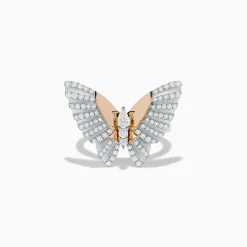 Rings|Effy Jewelry Nature 14K Two Tone Gold Diamond Butterfly Ring