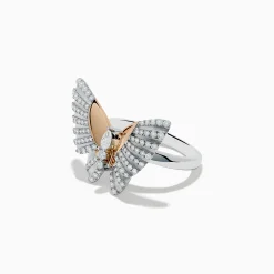 Rings|Effy Jewelry Nature 14K Two Tone Gold Diamond Butterfly Ring