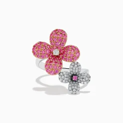 Rings|Effy Jewelry Nature 14k Two Tone Gold Pink Sapphire and Diamond Flower Ring