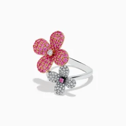 Rings|Effy Jewelry Nature 14k Two Tone Gold Pink Sapphire and Diamond Flower Ring