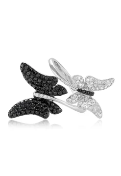 Rings|Effy Jewelry Nature 14K White Gold Black and White Diamond Butterfly Ring, 1.15 TCW