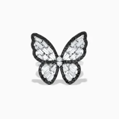 Rings|Effy Jewelry Nature 14K White Gold Black and White Diamond Butterfly Ring