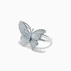 Rings|Effy Jewelry Nature 14K White Gold Diamond with White Enamel Butterfly Ring