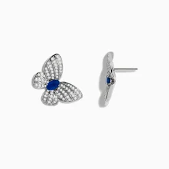 Earrings|Effy Jewelry Nature 14K White Gold Sapphire and Diamond Butterfly Earrings