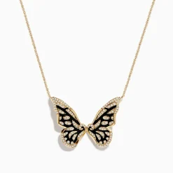 Necklaces & Pendants|Effy Jewelry Nature 14K Yellow Gold Diamond Butterfly Necklace