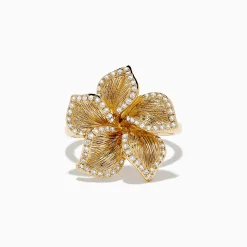 Rings|Effy Jewelry Nature 14K Yellow Gold Diamond Flower Ring 0.31 TCW