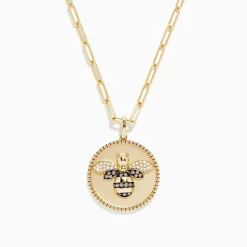 Necklaces & Pendants|BH Multi Nature 14K Yellow Gold Espresso and White Diamond Bee Coin Pendant