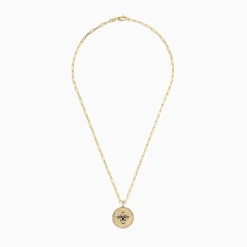 Necklaces & Pendants|BH Multi Nature 14K Yellow Gold Espresso and White Diamond Bee Coin Pendant