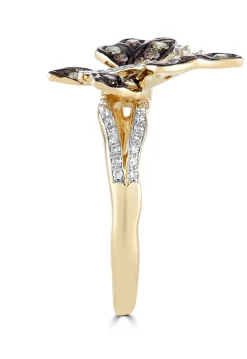 Rings|Effy Jewelry Nature 14K Yellow Gold Espresso u0026 White Diamond Butterfly Ring, 0.45 TCW