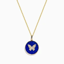 Necklaces & Pendants|Effy Jewelry Nature 14K Yellow Gold Lapis and Diamond Butterfly Pendant