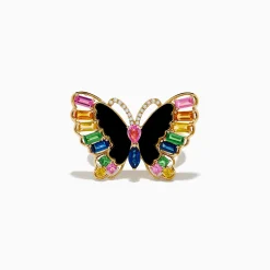 Rings|Effy Jewelry Nature 14K Yellow Gold Multi Sapphire Agate and Diamond Butterfly Ring