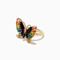 Rings|Effy Jewelry Nature 14K Yellow Gold Multi Sapphire Agate and Diamond Butterfly Ring