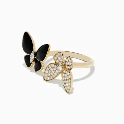 Rings|BH Multi Nature 14K Yellow Gold Onyx and Diamond Butterfly Ring, 1.86 tcw