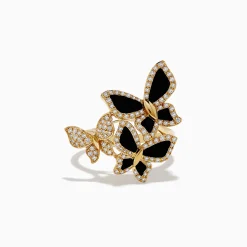 Rings|Effy Jewelry Nature 14K Yellow Gold Onyx and Diamond Multi Butterfly Ring