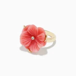 Rings|BH Multi Nature 14K Yellow Gold Pink Opal and Diamond Flower Ring