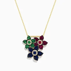 Necklaces & Pendants|Effy Jewelry Nature 14K Yellow Gold Ruby, Sapphire, Emerald and Diamond Flower Pendant