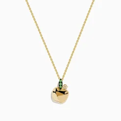 Necklaces & Pendants|Effy Jewelry Nature 14K Yellow Gold Tsavorite and Diamond Apple Pendant