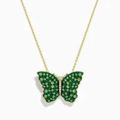 Necklaces & Pendants|Effy Jewelry Nature 14K Yellow Gold Tsavorite and Diamond Butterfly Pendant