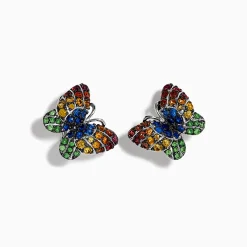Earrings|Effy Jewelry Nature Sterling Silver Multi Gemstone Butterfly Earrings