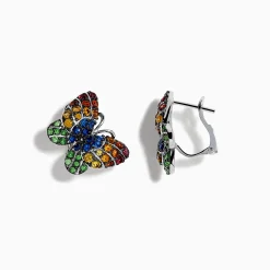Earrings|Effy Jewelry Nature Sterling Silver Multi Gemstone Butterfly Earrings