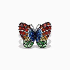 Rings|Effy Jewelry Nature Sterling Silver Multi Sapphires Butterfly Ring