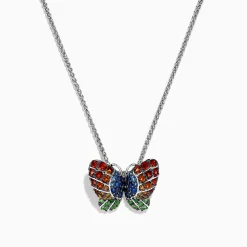 Necklaces & Pendants|Effy Jewelry Nature Sterling Silver Multi Sapphires Butterfly Pendant