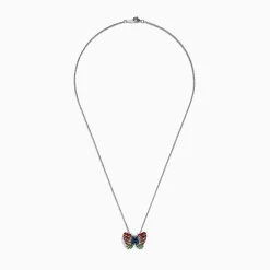 Necklaces & Pendants|Effy Jewelry Nature Sterling Silver Multi Sapphires Butterfly Pendant
