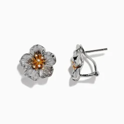 Earrings|BH Multi Nature Sterling Silver u0026 18K Gold Diamond Flower Earrings, 0.04 TCW