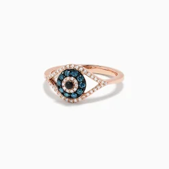 Rings|Effy Jewelry Novelty 14K Gold Blue, White and Black Diamond Evil Eye Ring, 0.37 TCW