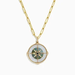 Necklaces & Pendants|BH Multi Novelty 14K Gold Multi Gemstone and Diamond Compass Pendant, 0.08 TCW