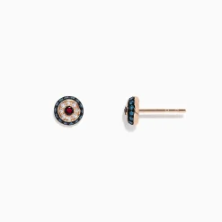Earrings|BH Multi Novelty 14K Gold Ruby, White u0026 Blue Diamond Evil Eye Earrings, 0.26 TW