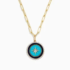 Necklaces & Pendants|Effy Jewelry Novelty 14K Gold Sapphire, Turquoise u0026 Diamond Compass Paperclip chain necklace