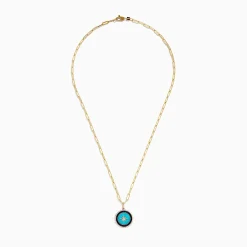 Necklaces & Pendants|Effy Jewelry Novelty 14K Gold Sapphire, Turquoise u0026 Diamond Compass Paperclip chain necklace